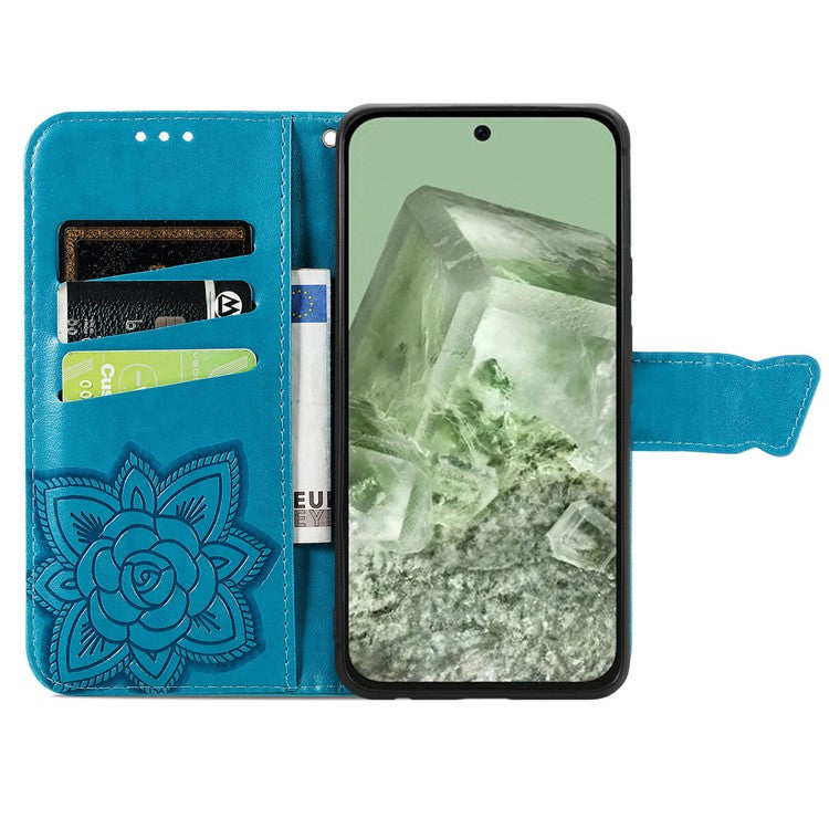 For Google Pixel 8a Case Butterfly Leather Wallet Stand Phone Cover - Blue