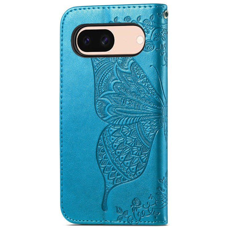 For Google Pixel 8a Case Butterfly Leather Wallet Stand Phone Cover - Blue