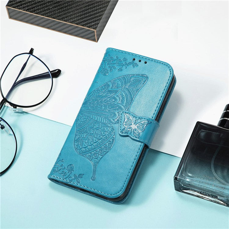 For Google Pixel 8a Case Butterfly Leather Wallet Stand Phone Cover - Blue