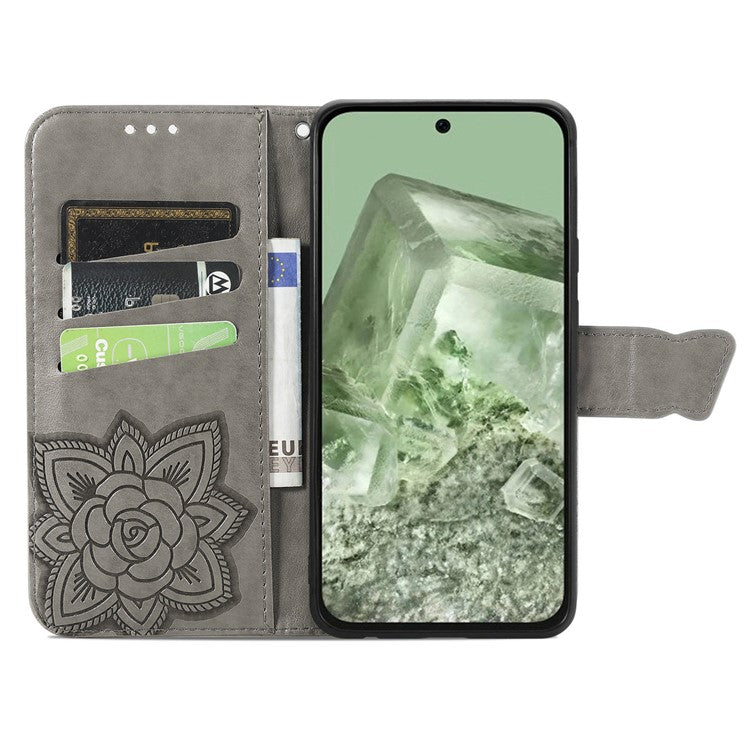 For Google Pixel 8a Case Butterfly Leather Wallet Stand Phone Cover - Grey