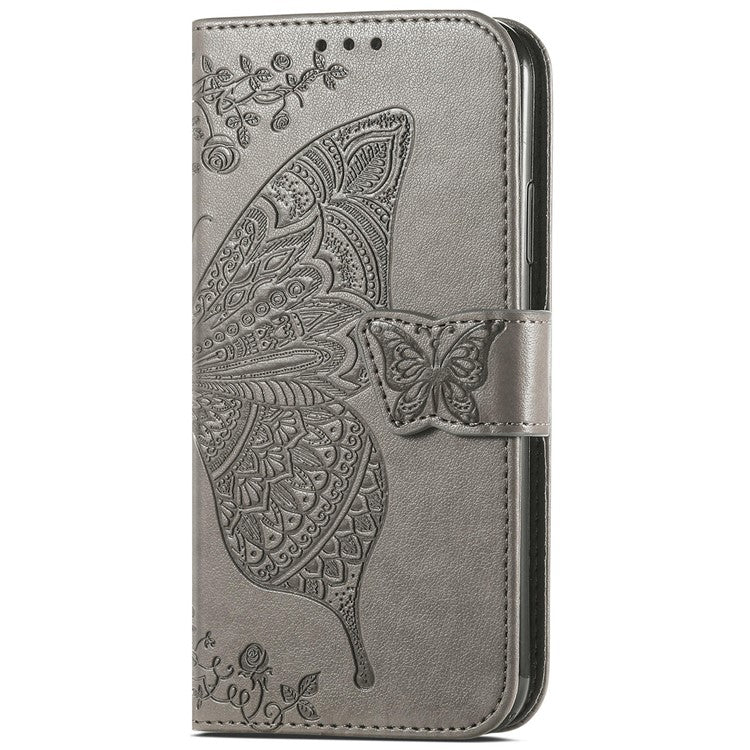 For Google Pixel 8a Case Butterfly Leather Wallet Stand Phone Cover - Grey