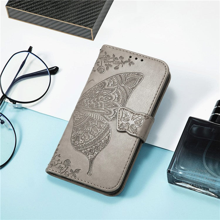 For Google Pixel 8a Case Butterfly Leather Wallet Stand Phone Cover - Grey