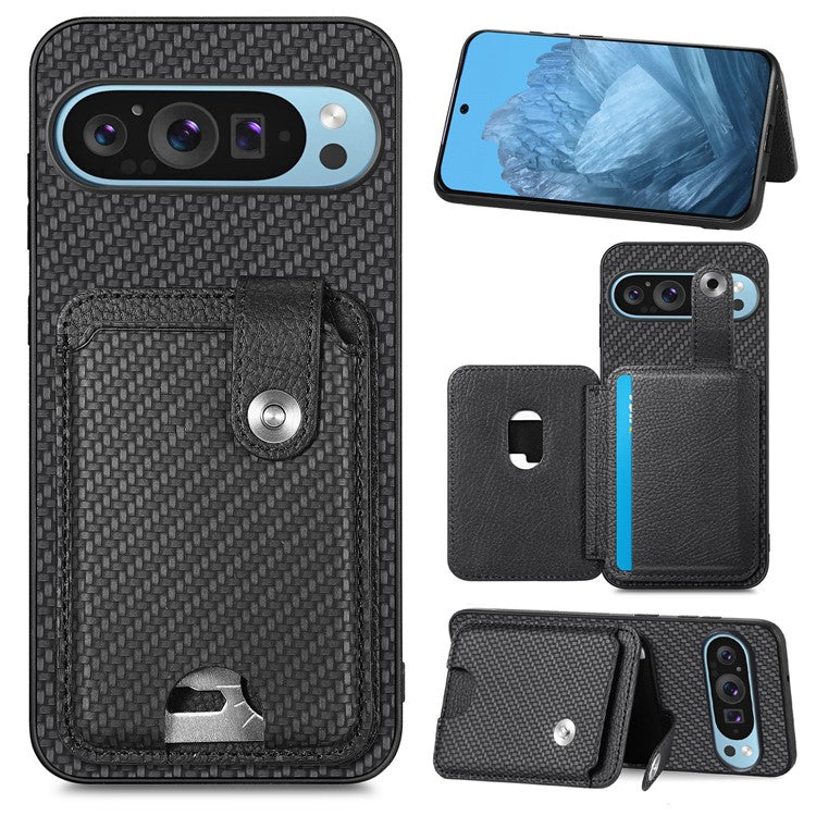 Style B C1-06 For Google Pixel 9 Case Leather+PC+TPU Kickstand Phone Cover with Card Knife - Black