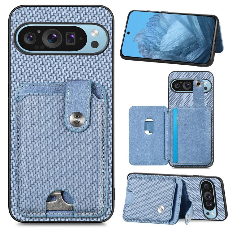 Style B C1-06 For Google Pixel 9 Case Leather+PC+TPU Kickstand Phone Cover with Card Knife - Blue