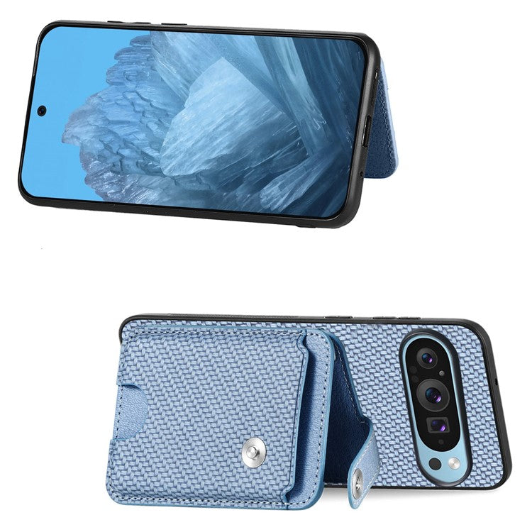 Style B C1-06 For Google Pixel 9 Case Leather+PC+TPU Kickstand Phone Cover with Card Knife - Blue