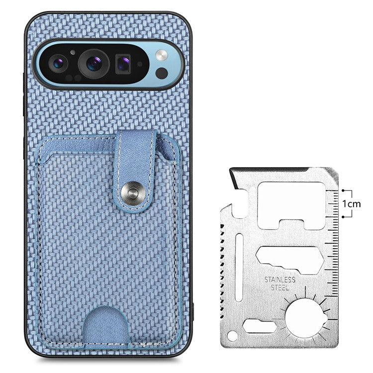 Style B C1-06 For Google Pixel 9 Case Leather+PC+TPU Kickstand Phone Cover with Card Knife - Blue