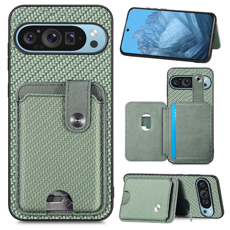 Style B C1-06 For Google Pixel 9 Case Leather+PC+TPU Kickstand Phone Cover with Card Knife - Green