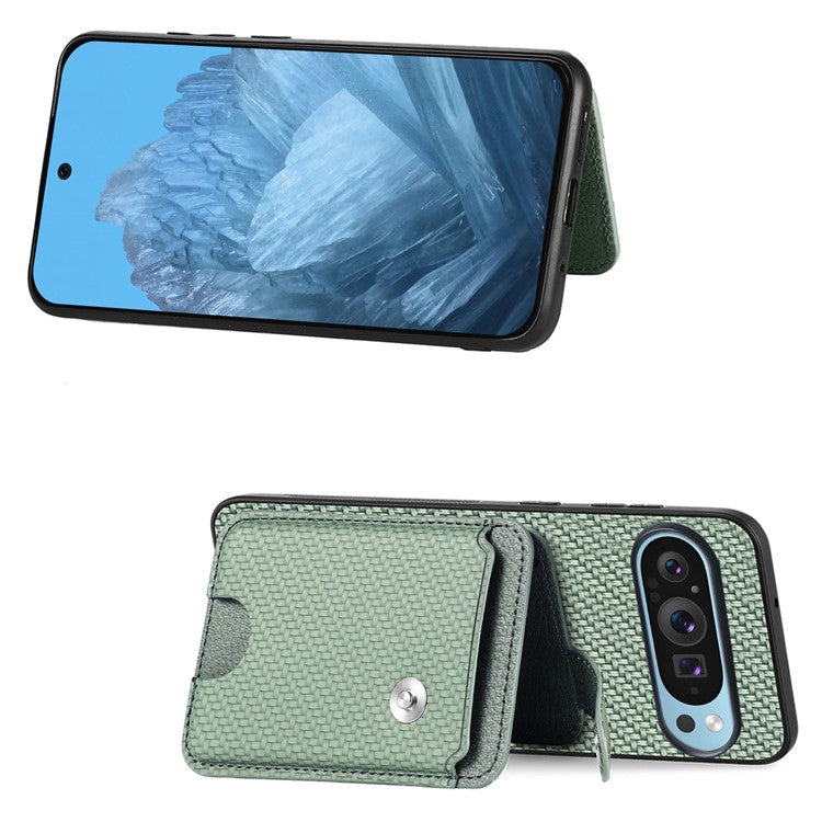 Style B C1-06 For Google Pixel 9 Case Leather+PC+TPU Kickstand Phone Cover with Card Knife - Green