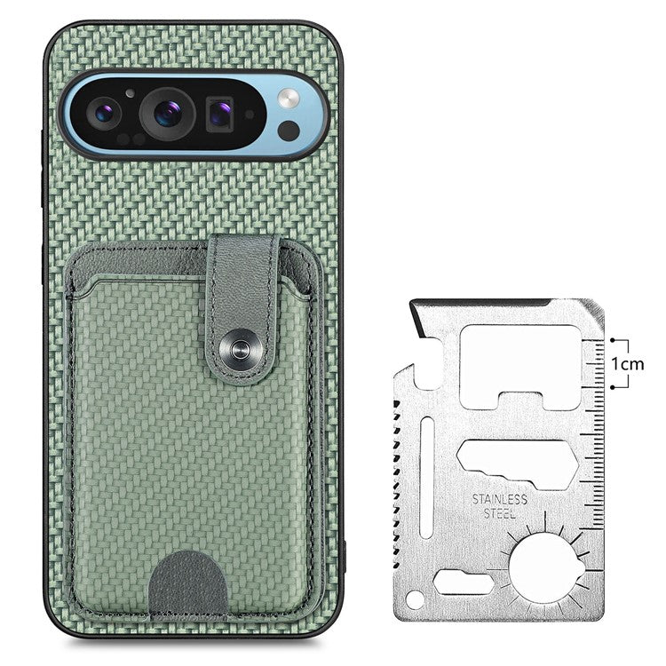 Style B C1-06 For Google Pixel 9 Case Leather+PC+TPU Kickstand Phone Cover with Card Knife - Green