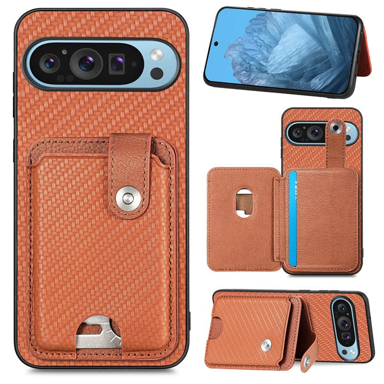 Style B C1-06 For Google Pixel 9 Case Leather+PC+TPU Kickstand Phone Cover with Card Knife - Brown