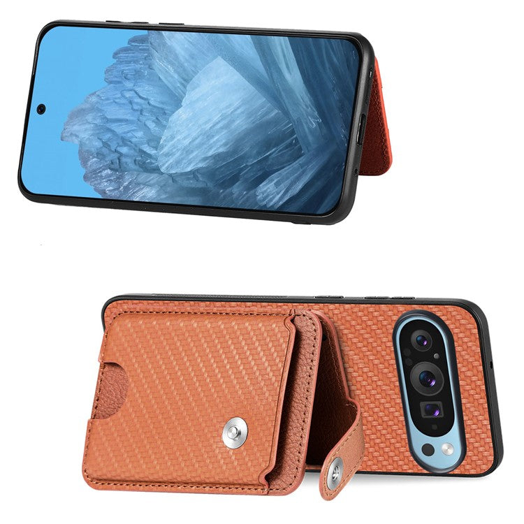 Style B C1-06 For Google Pixel 9 Case Leather+PC+TPU Kickstand Phone Cover with Card Knife - Brown