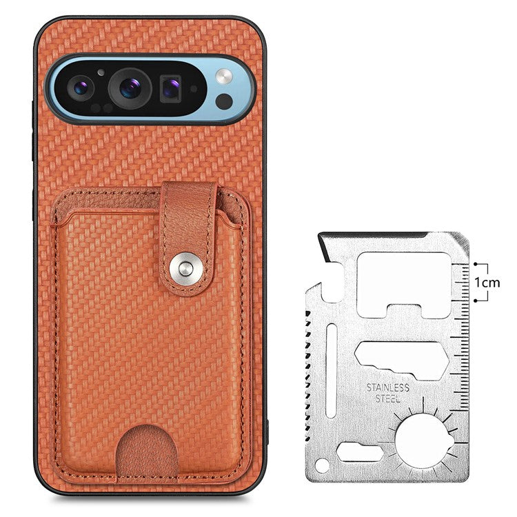 Style B C1-06 For Google Pixel 9 Case Leather+PC+TPU Kickstand Phone Cover with Card Knife - Brown