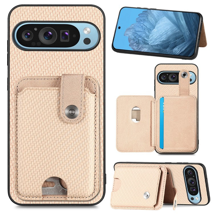 Style B C1-06 For Google Pixel 9 Case Leather+PC+TPU Kickstand Phone Cover with Card Knife - Khaki