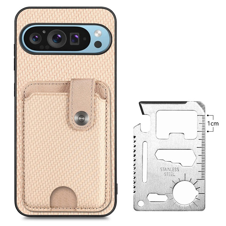 Style B C1-06 For Google Pixel 9 Case Leather+PC+TPU Kickstand Phone Cover with Card Knife - Khaki