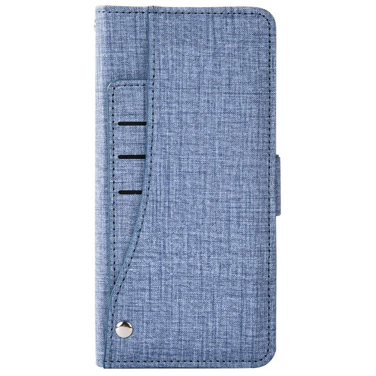 For Google Pixel 6a Jeans Cloth Texture PU Leather Stand Cover Built-in Rotating Card Slot Phone Case Wallet - Blue