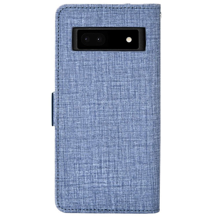 For Google Pixel 6a Jeans Cloth Texture PU Leather Stand Cover Built-in Rotating Card Slot Phone Case Wallet - Blue