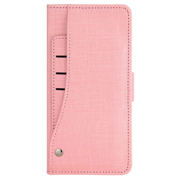 For Google Pixel 6a Jeans Cloth Texture PU Leather Stand Cover Built-in Rotating Card Slot Phone Case Wallet - Pink