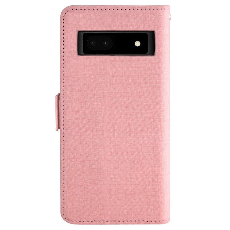 For Google Pixel 6a Jeans Cloth Texture PU Leather Stand Cover Built-in Rotating Card Slot Phone Case Wallet - Pink