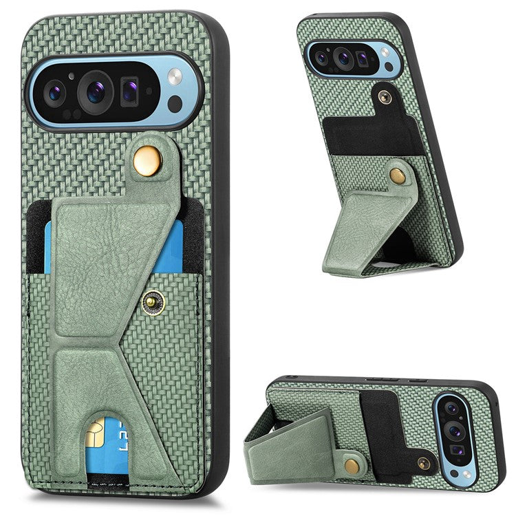 For Google Pixel 9 / Pixel 9 Pro Case K-Shaped Kickstand Leather+PC+TPU Phone Cover - Green