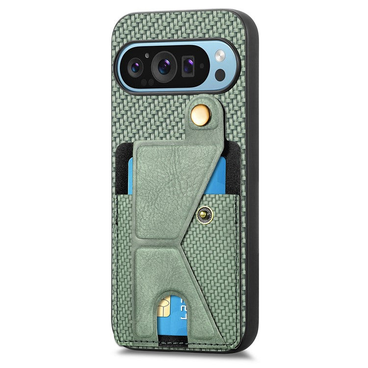 For Google Pixel 9 / Pixel 9 Pro Case K-Shaped Kickstand Leather+PC+TPU Phone Cover - Green