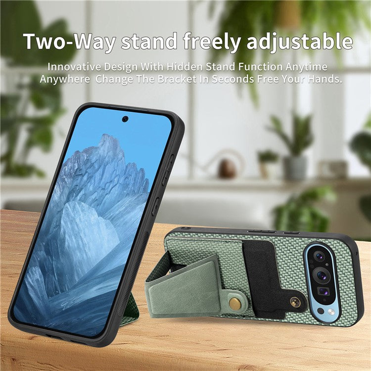 For Google Pixel 9 / Pixel 9 Pro Case K-Shaped Kickstand Leather+PC+TPU Phone Cover - Green