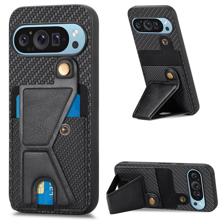 For Google Pixel 9 / Pixel 9 Pro Case K-shaped Kickstand Leather+PC+TPU Phone Cover - Black