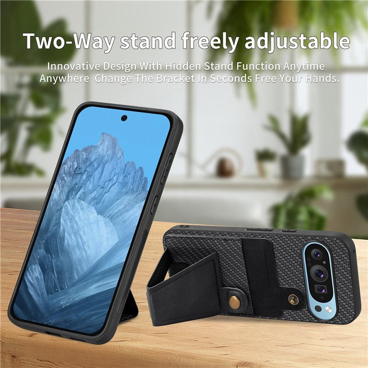 For Google Pixel 9 / Pixel 9 Pro Case K-shaped Kickstand Leather+PC+TPU Phone Cover - Black