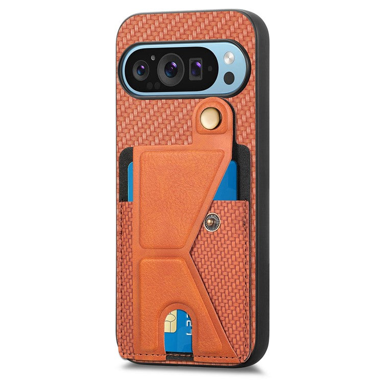 For Google Pixel 9 / Pixel 9 Pro Case K-shaped Kickstand Leather+PC+TPU Phone Cover - Brown