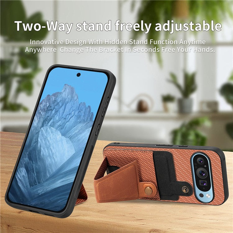 For Google Pixel 9 / Pixel 9 Pro Case K-shaped Kickstand Leather+PC+TPU Phone Cover - Brown