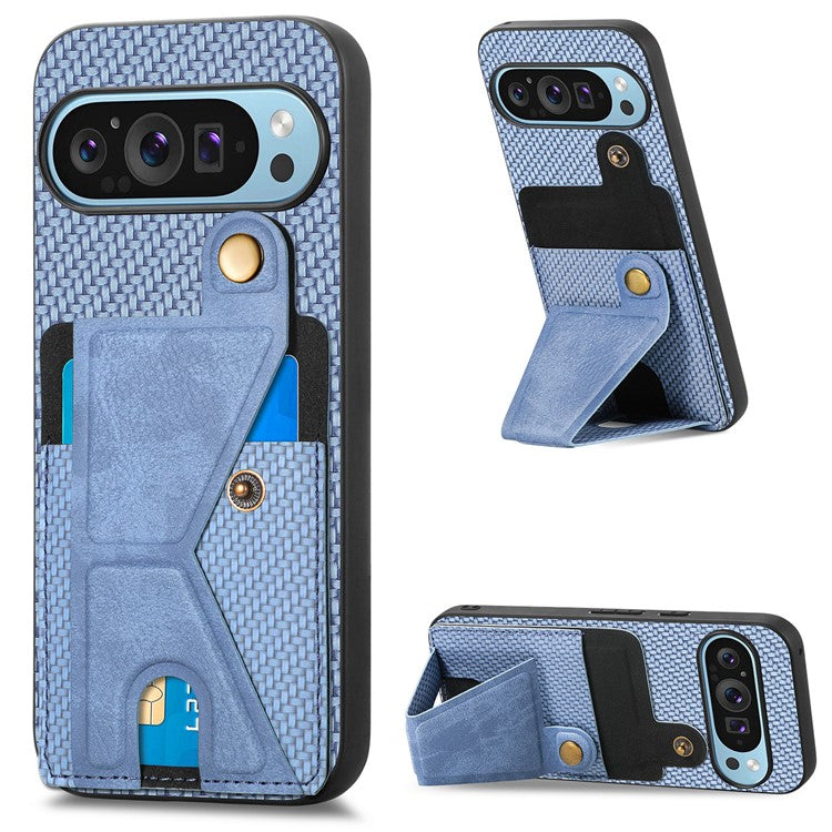 For Google Pixel 9 / Pixel 9 Pro Case K-shaped Kickstand Leather+PC+TPU Phone Cover - Blue