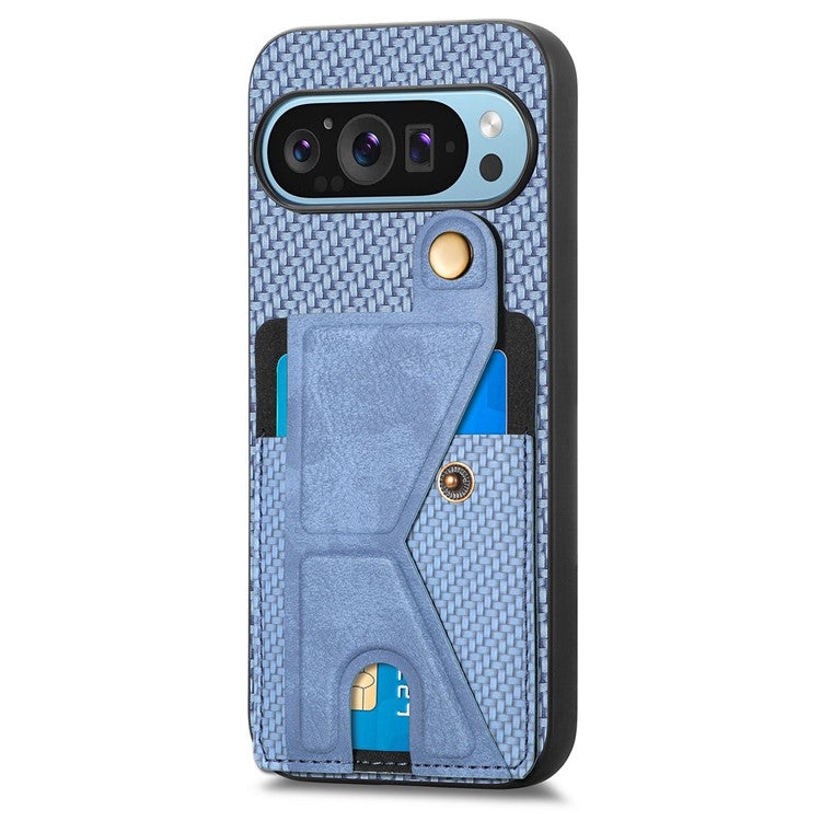 For Google Pixel 9 / Pixel 9 Pro Case K-shaped Kickstand Leather+PC+TPU Phone Cover - Blue