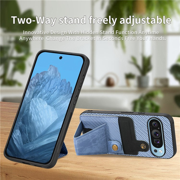 For Google Pixel 9 / Pixel 9 Pro Case K-shaped Kickstand Leather+PC+TPU Phone Cover - Blue