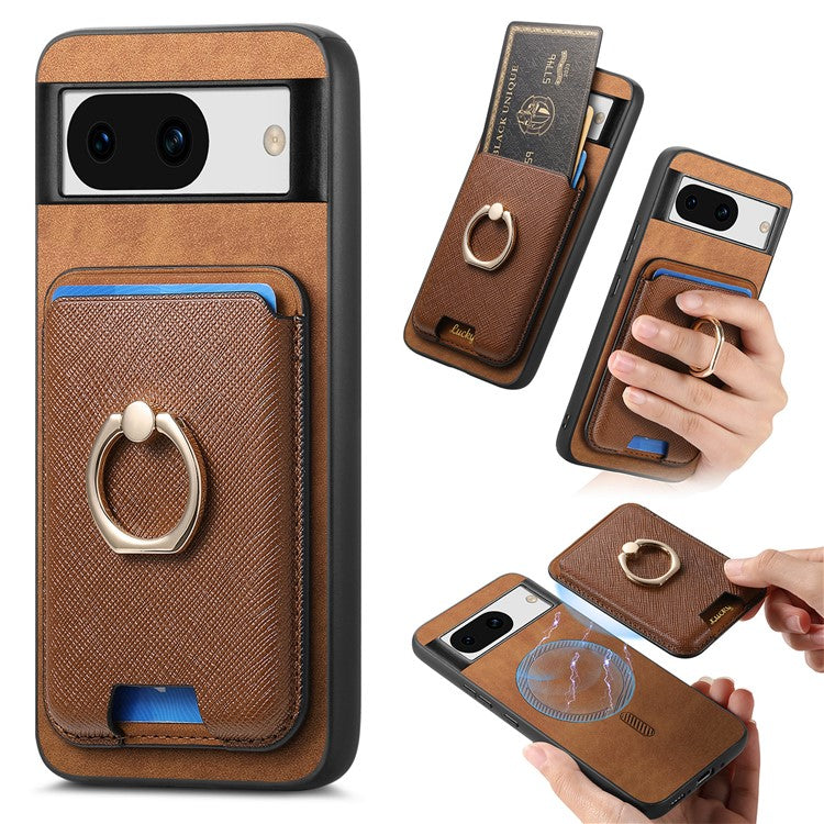 For Google Pixel 8a Case Detachable Magnetic Card Bag Leather+TPU Phone Cover - Brown