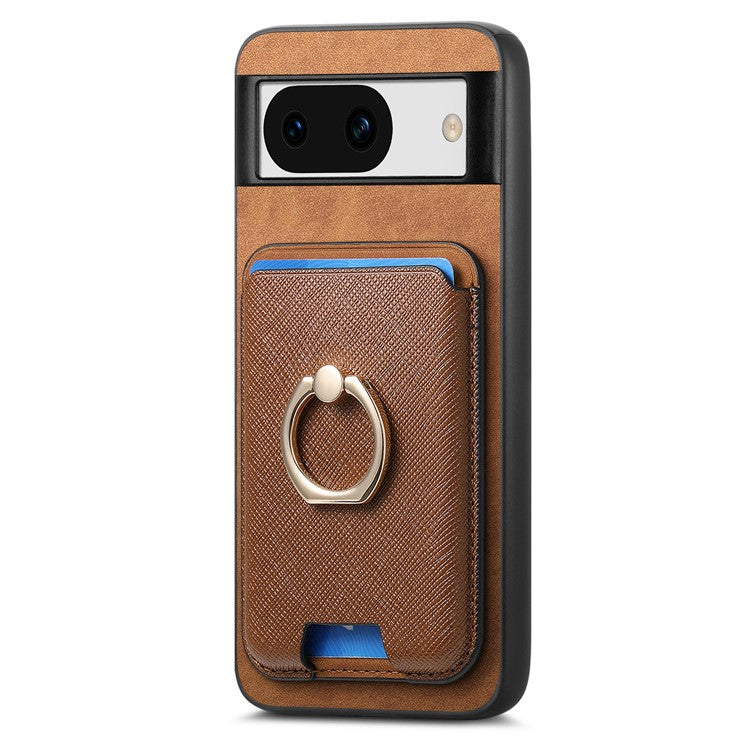 For Google Pixel 8a Case Detachable Magnetic Card Bag Leather+TPU Phone Cover - Brown