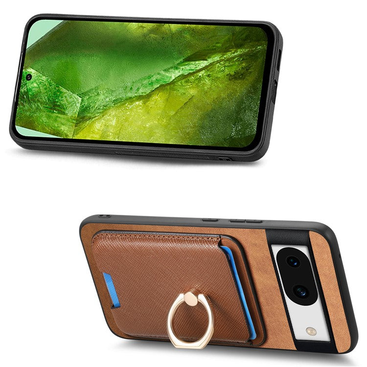 For Google Pixel 8a Case Detachable Magnetic Card Bag Leather+TPU Phone Cover - Brown