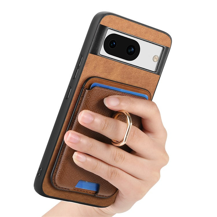 For Google Pixel 8a Case Detachable Magnetic Card Bag Leather+TPU Phone Cover - Brown