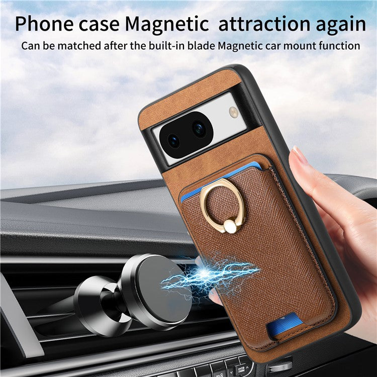 For Google Pixel 8a Case Detachable Magnetic Card Bag Leather+TPU Phone Cover - Brown