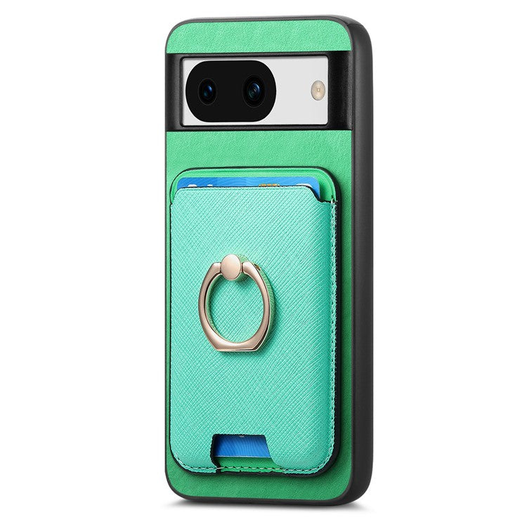 For Google Pixel 8a Case Detachable Magnetic Card Bag Leather+TPU Phone Cover - Green