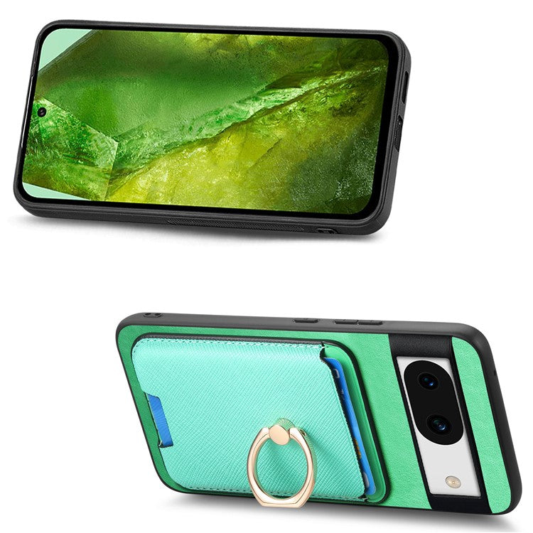 For Google Pixel 8a Case Detachable Magnetic Card Bag Leather+TPU Phone Cover - Green