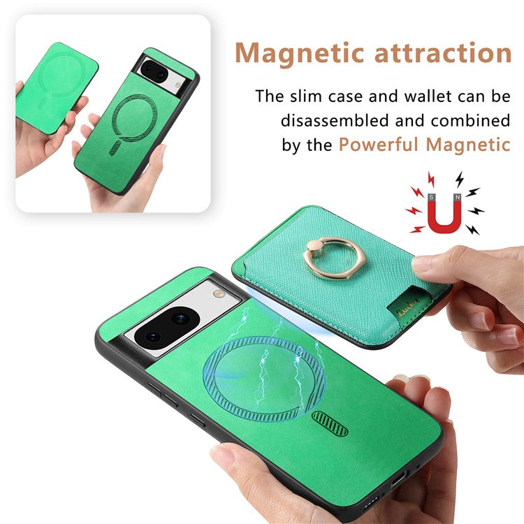 For Google Pixel 8a Case Detachable Magnetic Card Bag Leather+TPU Phone Cover - Green