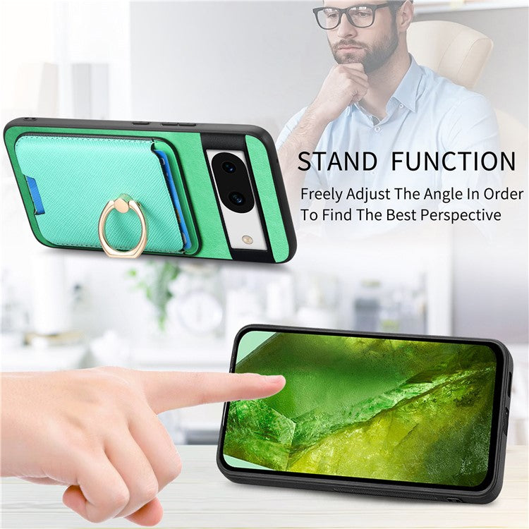 For Google Pixel 8a Case Detachable Magnetic Card Bag Leather+TPU Phone Cover - Green