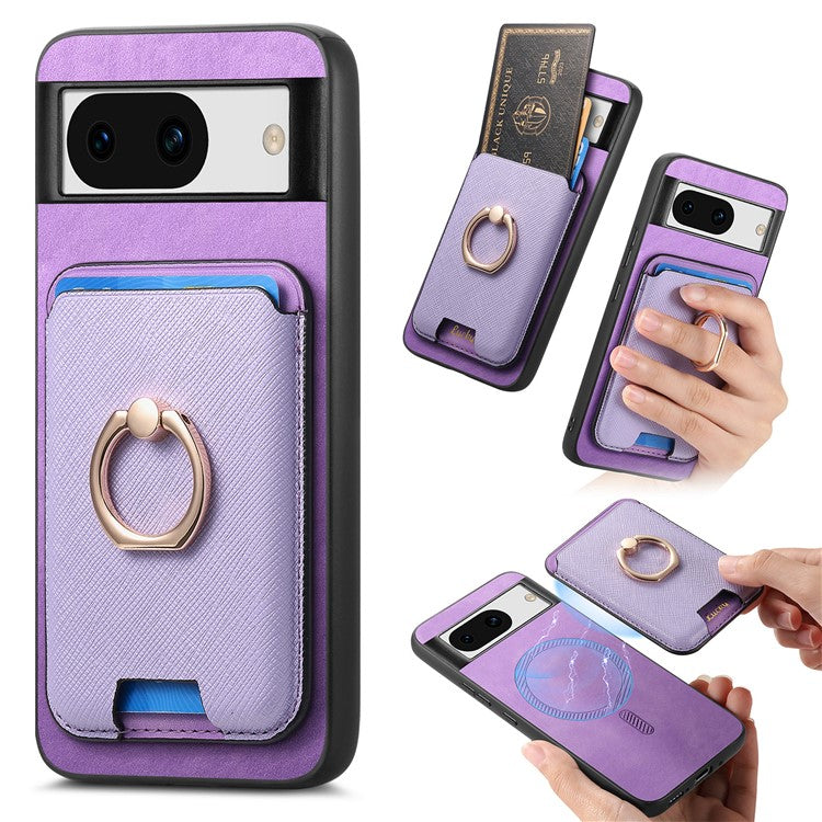 For Google Pixel 8a Case Detachable Magnetic Card Bag Leather+TPU Phone Cover - Purple