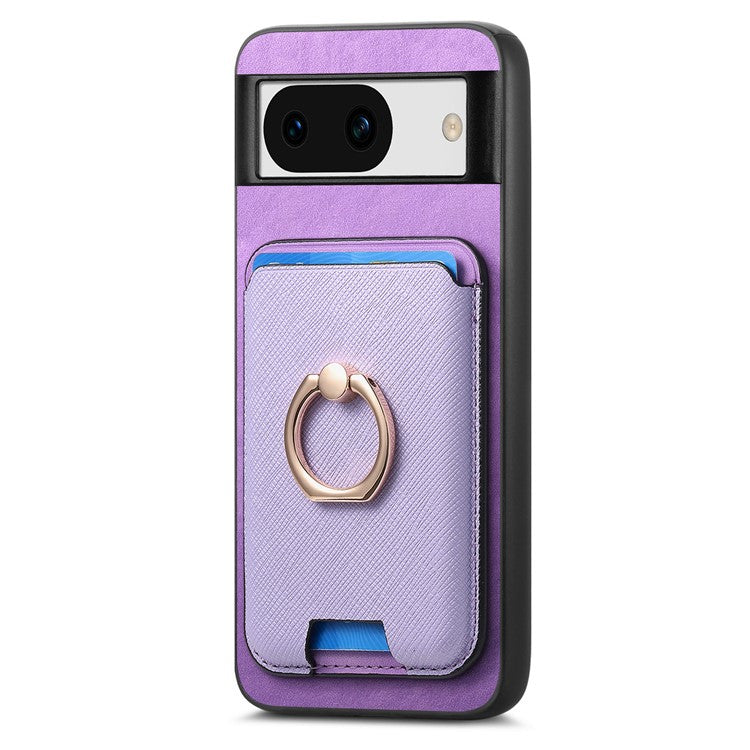 For Google Pixel 8a Case Detachable Magnetic Card Bag Leather+TPU Phone Cover - Purple