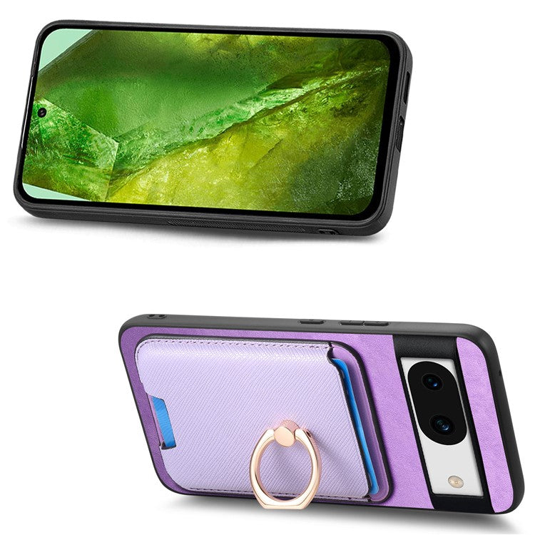 For Google Pixel 8a Case Detachable Magnetic Card Bag Leather+TPU Phone Cover - Purple