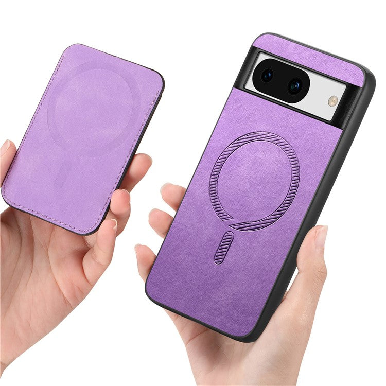 For Google Pixel 8a Case Detachable Magnetic Card Bag Leather+TPU Phone Cover - Purple