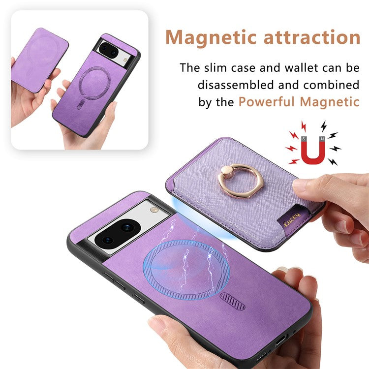 For Google Pixel 8a Case Detachable Magnetic Card Bag Leather+TPU Phone Cover - Purple