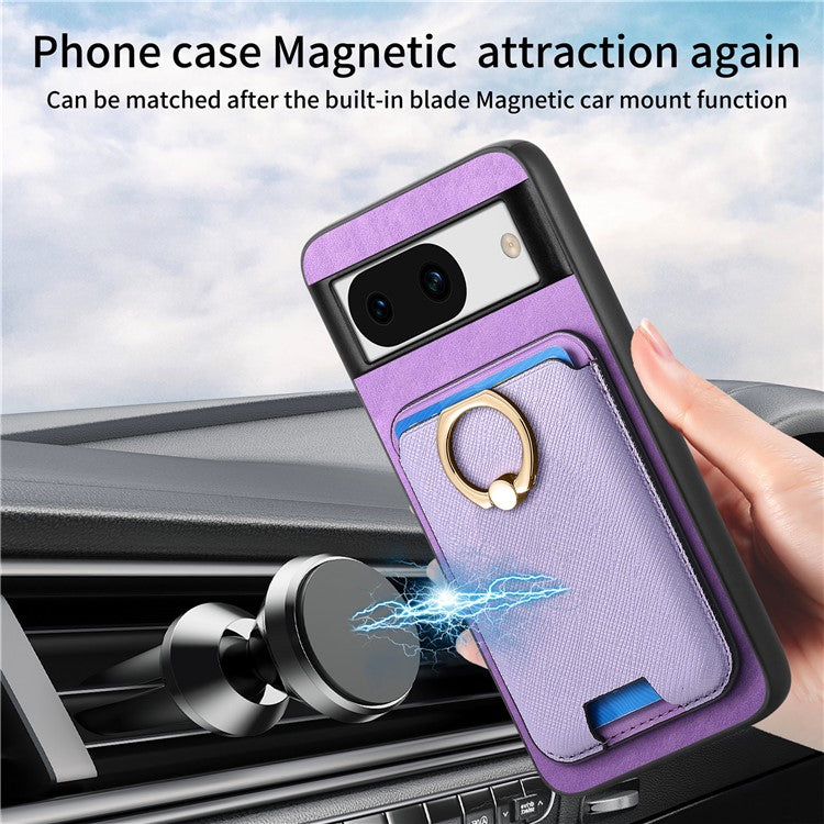 For Google Pixel 8a Case Detachable Magnetic Card Bag Leather+TPU Phone Cover - Purple