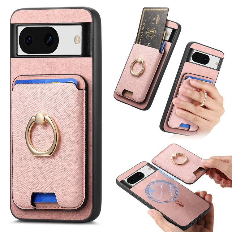 For Google Pixel 8a Case Detachable Magnetic Card Bag Leather+TPU Phone Cover - Rose Gold