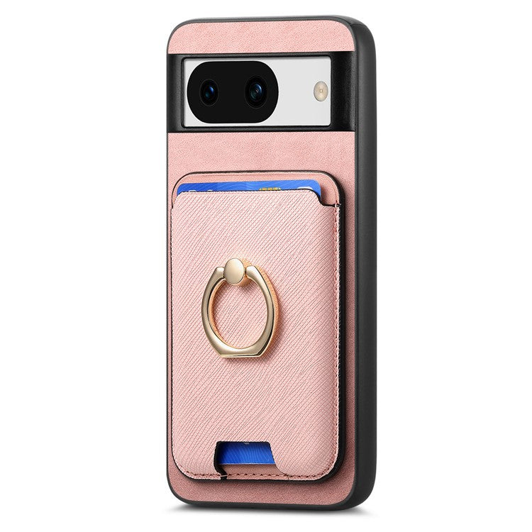 For Google Pixel 8a Case Detachable Magnetic Card Bag Leather+TPU Phone Cover - Rose Gold