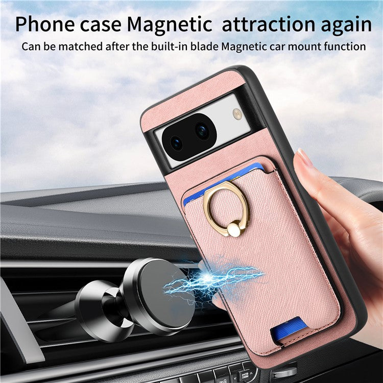 For Google Pixel 8a Case Detachable Magnetic Card Bag Leather+TPU Phone Cover - Rose Gold